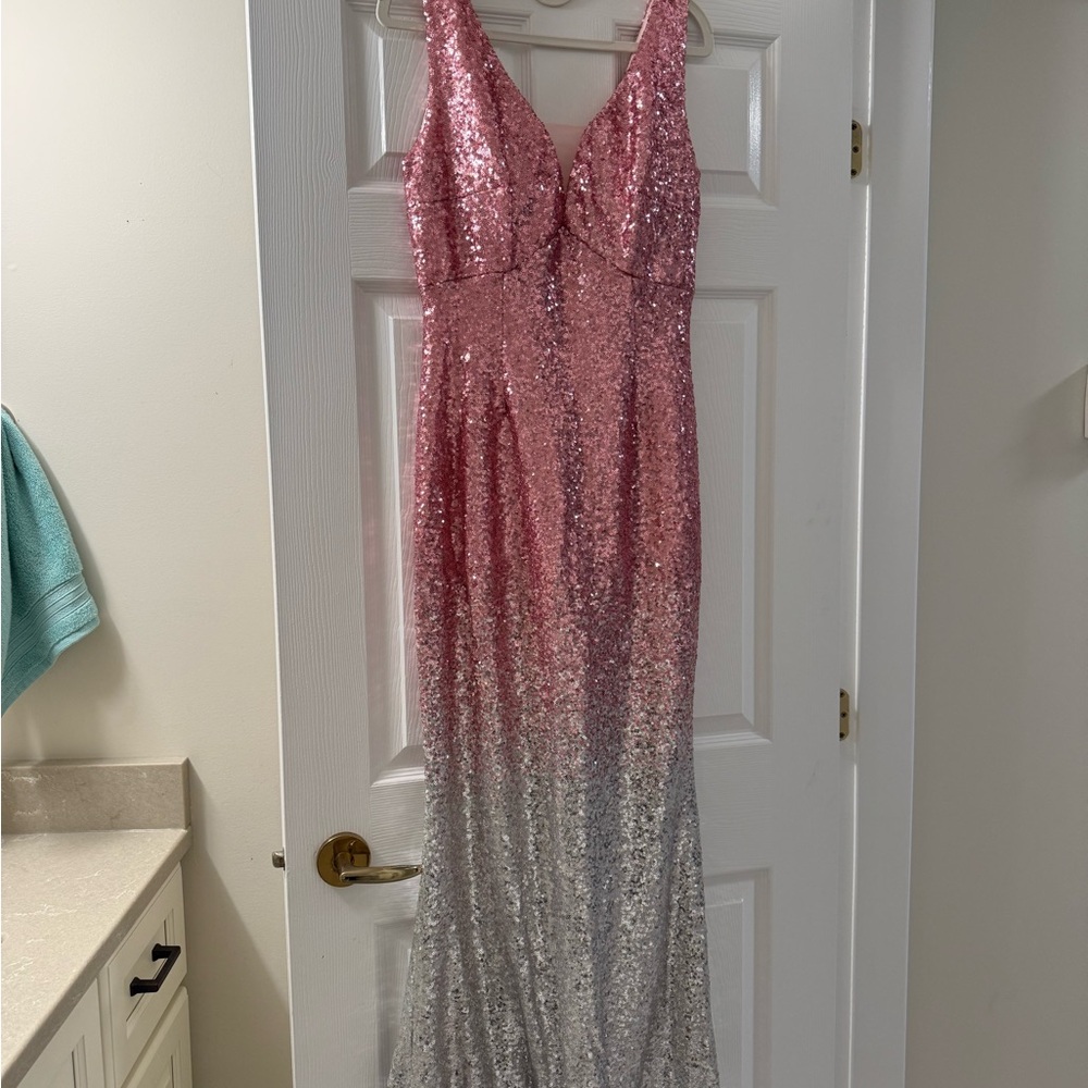 Pink and Silver Sequin Gown
